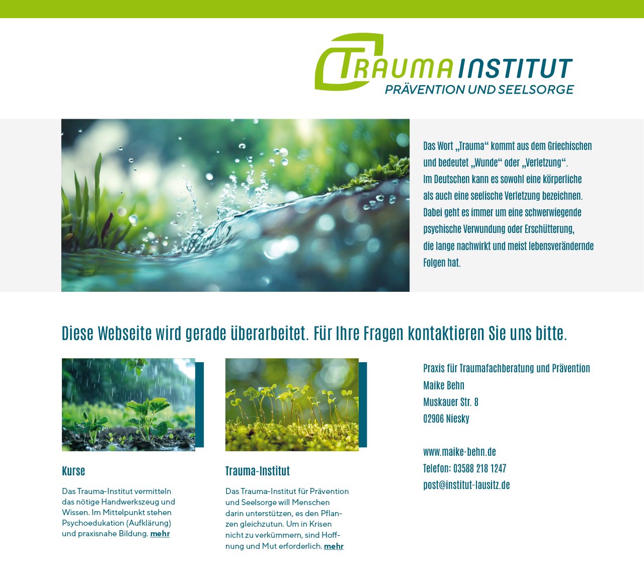 Praxis für Traumafachberatung und Prävention, Maike Behn, Muskauer Str. 80, 02906 Niesky, www.maike-behn.de, Telefon: 03588 218 1247, beratung@maike-behn.de